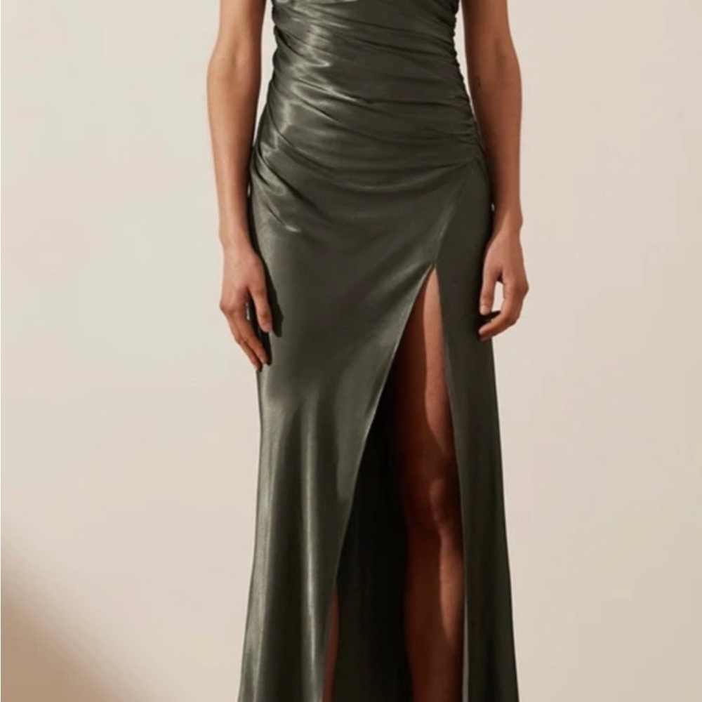 Shona Joy Gathered Square Neck Bias Midi Dress